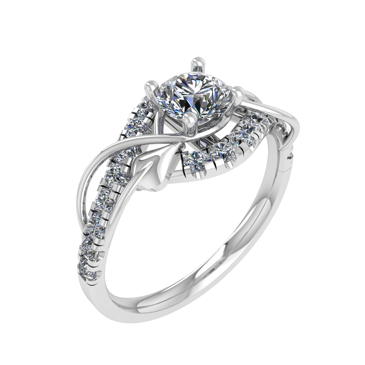 FLORAL ACCENTED  5.00mm ROUND ENGAGEMENT RING